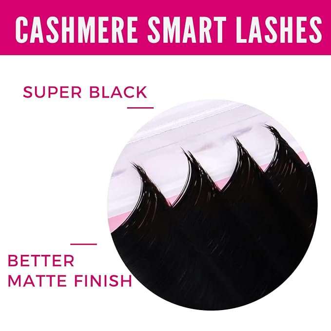 VEYES INC Cashmere Smart Fan Lash Extensions 0.03 0.05 0.07 C/CC/D Curl 8-20mm Mixed & Single Length, Super Matte Black Volume Lashes, Professional Supplies for Lash Techs (0.05 CC 12mm)