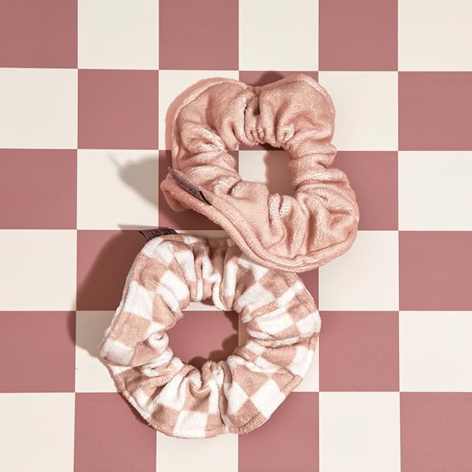 Kitsch Microfiber Hair Towel Scrunchie - Soft Large Scrunchies for Women - Scrunchies for Thick Hair - Highly Absorbent Towels | Ideal Gifts for Women - 2 pcs (Terracotta, Checkered)