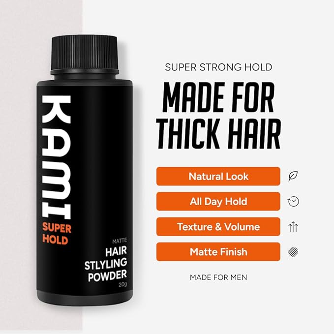 Kami Hair Texture Powder for Men - Strong Hold & Volume Powder - Texturizing Hair Product for Men’s Styling, Matte Finish, All-Day Hold for Thick Hair