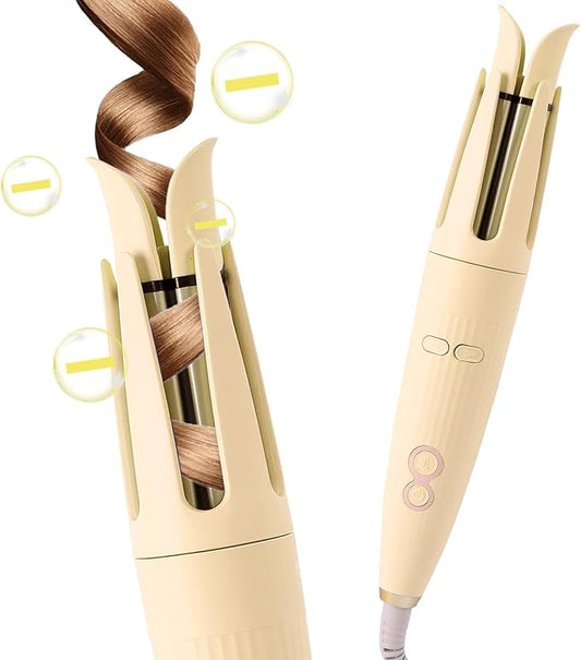 Automatic Hair Curling Iron Automatic Hair Curler Automatic Rotating with 3 Temperature Sets, Anti-Scald, Anti-Tangle Auto Curling Iron Rotating, Yellow