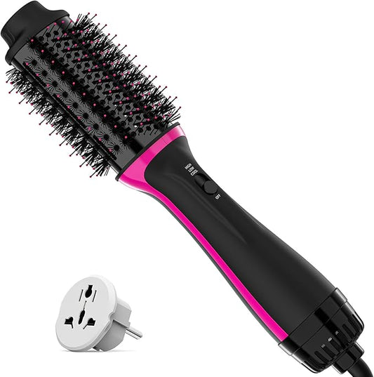 Plus 2.0 Dual Voltage Hair Dryer Brush with European Plug, Blow Dryer Brush for European Travel 125V - 240V One Step Hair Dryer and Styler Volumizer with Negative Ion Anti-frizz Styling Brush