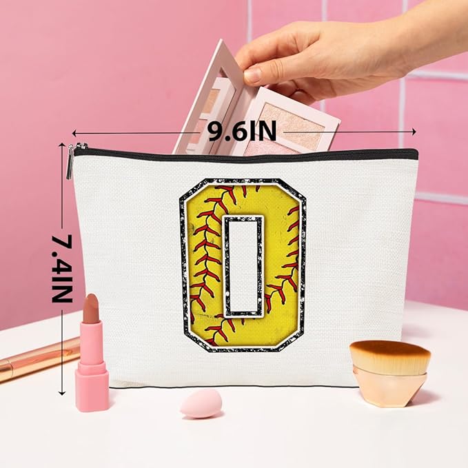 CQM Softball Gifts Initial Makeup Bag Monogrammed Cosmetic Bag Letter O Zipper Pouch Softball Accessories for Girls Women Player Coaches Friend Stuff Graduation Birthday Gifts ?