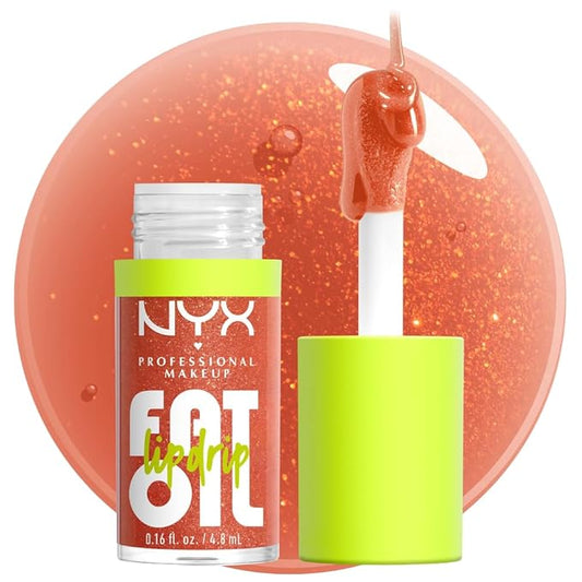 NYX PROFESSIONAL MAKEUP Fat Oil Lip Drip, Moisturizing Lip Oil Gloss, Vegan Tinted Formula, Up to 12 HR Hydration - Follow Back (Shimmering Warm Nude)