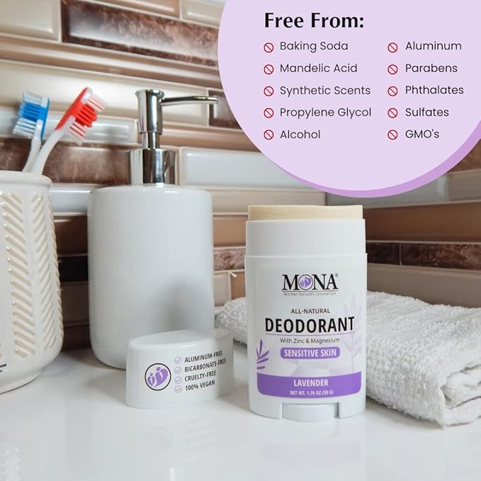 MONA BRANDS All Natural Deodorant For Women & Men | For Sensitive Skin | No Aluminum or Baking Soda | (LAVENDER 1.76 Oz)