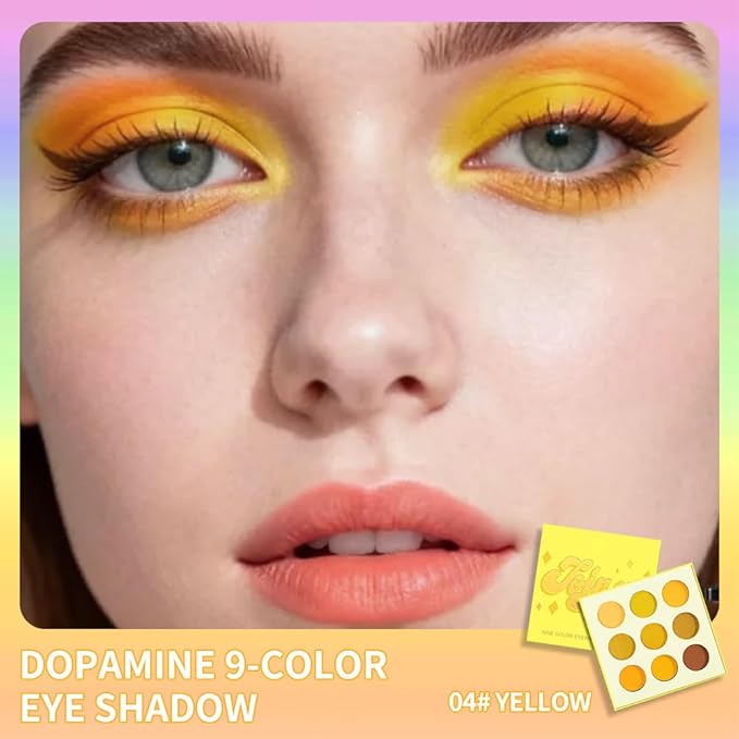 9-Color Yellow Gold Eyeshadow Palette–High Pigment Matte Shimmer Glitter Eyeshadow Palette in Warm Orange, Lemon & Brown Shades,Long-Lasting Waterproof, Blendable for Creative & Everyday Looks