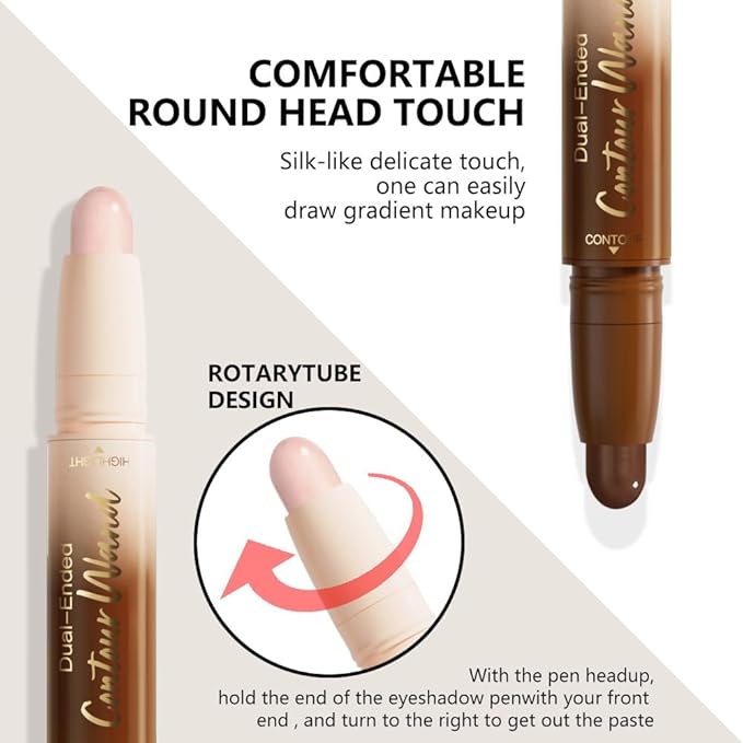2Pcs Dual-Ended 2-in-1 Cream Contour & Highlighter Stick Makeup For Face & Body – Waterproof, Long-Lasting, Suitable for All Skin Tones, (01+03)
