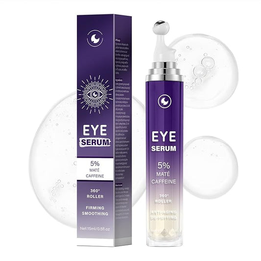 5% Caffeine Eye Serum, Eye Serum Cream Under Eye Roller Cream for Dark Circles and Puffiness Eye Care Eye Roller Serum with 360° Massage Ball, Eye Treatment Balm for Women