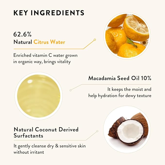 SIORIS Vegan Milk Cleanser, Hydrating Face Wash with Natural Citrus Water, Macadamia Seed Oil, Gentle Daily Facial Cleanser for Dry & Sensitive Skin, Korean Skincare – 8.8 fl oz