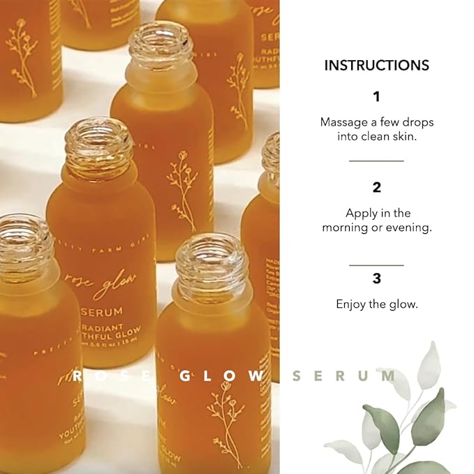 Pretty farm girl Rose Glow Serum - Radiant Youthful Glow - For Anti-Aging, Acne Scars, and Discoloration - Skin Healing - All Skin Types - Facial Use - 0.5 oz