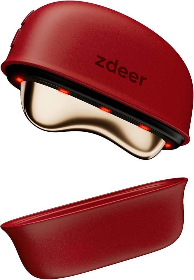 ZDEER LED Red Light for Face & Neck Massager Facial Care Device – Electric Gua Sha Brass Tool with Heat & Vibration for Firming, Sculpting & Skincare, Red
