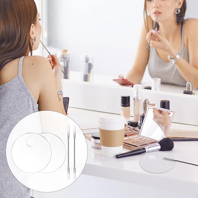 2PCS Acrylic Cosmetic Palette with 2PCS Spatula Tool,Makeup Mixing