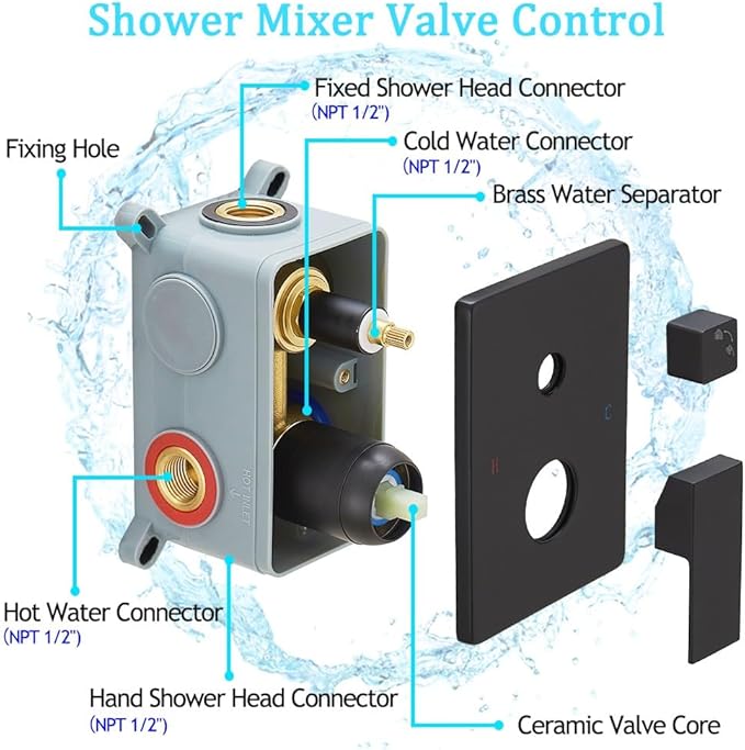 annazom Shower Faucet Set Rain Shower System Matte Black with High Pressure 8-Inch Shower Head Handheld Square Shower Head Bathroom Luxury Rain Shower Faucet Shower Complete Combo Kit Wall Mounted