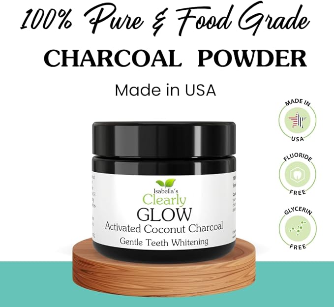 Clearly Glow, Teeth Whitening Activated Coconut Charcoal Powder | Pure, Natural, Food Grade, Non GMO, Made in USA | Whiten Teeth Naturally (3 Months Supply (25g))