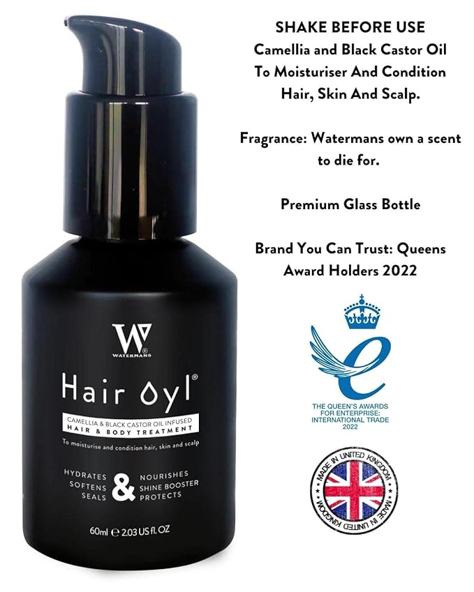 Watermans Hair Growth Oil for Scalp & Hair Strengthening, Dual-Use Hair & Body Hydration Oil, Nourishing Lightweight Formula for Thicker, Healthier Hair, 2.03 fl oz