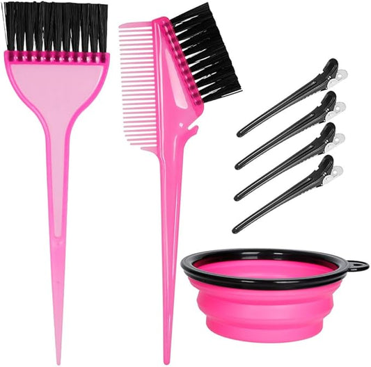 Hair Dye Color Brush and Bowl Set, Color Bowl Brushes Tool Mixing Bowl Kit Tint Comb for Hair Tint Dying Coloring Applicator (Pink&Black)