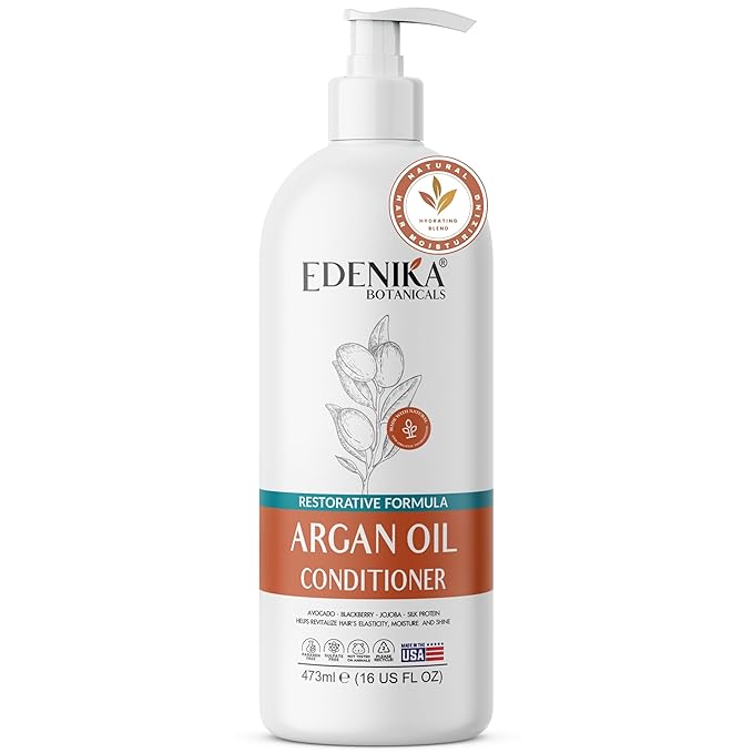 Edenika Botanicals Argan Oil Moisturizing Conditioner with Avocado, Blackberry & Jojoba, 16 fl oz, Restorative & Smoothing Formula, Vegan, Paraben-Free, Sulfate-Free, for All Hair Types