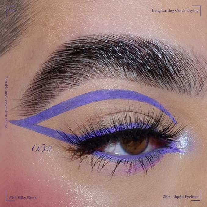 evpct 2Pcs Emerald Neon Green Purple Liquid Eyeliner Set Waterproof Colored Color Eye Liners for Women Stamps Shapes for Eyes delineadores de colores para ojos delineador de ojos contra el agua 05&10