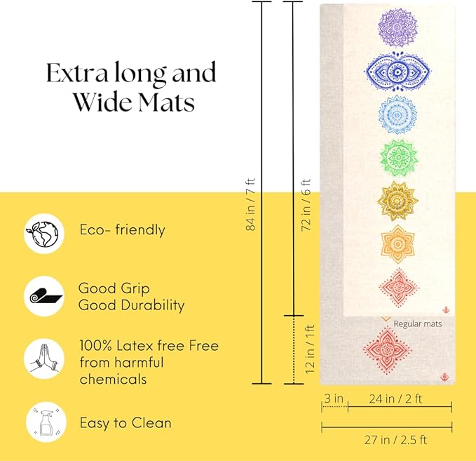 Shakti Warrior Hemp Yoga mat - Extra Long and Wide - Artist Designed, Premium eco Friendly mats, Non Slip, Non Toxic, Great for Regular & Hot Yoga, Pilates and Workouts (84 inch x 27 inch x 2mm Thick)