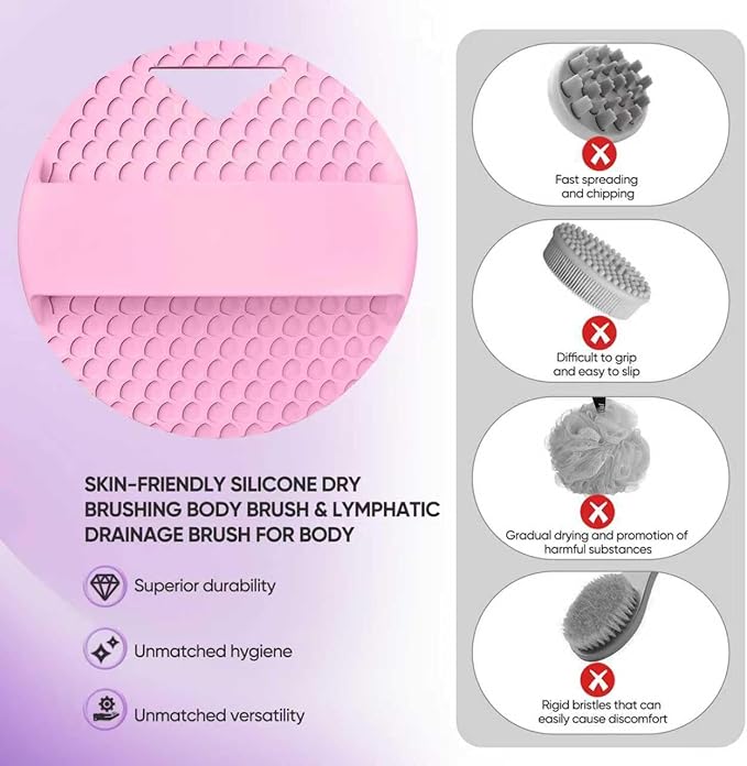 New Upgrade - Silicone Body Scrubber, Anti Zinc Infused - Heavy Nodes, Multifunctional Silicone Loofah for Humid Environment, Shower, Exfoliating, Lymphatic Drainage, Blood Circulation - Pink