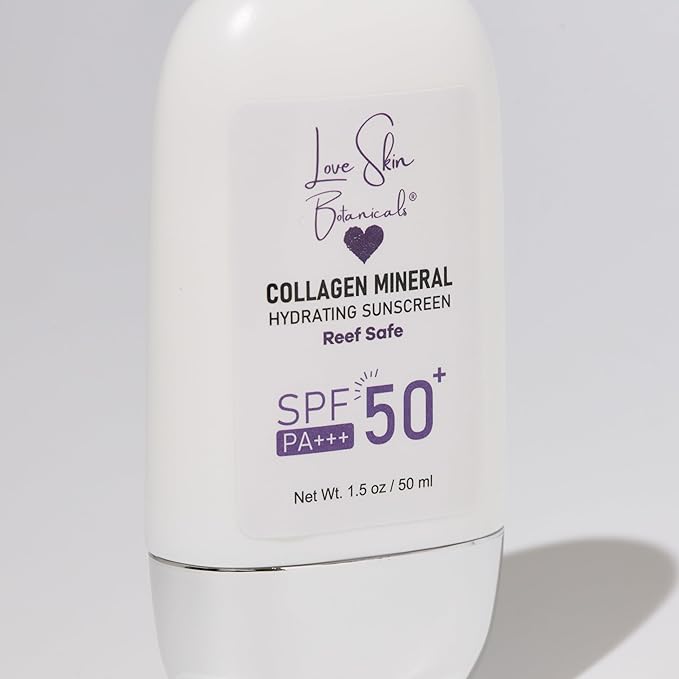 Love Skin Botanicals Collagen Mineral Sunscreen SPF 50 PA+++ – Clear-No Tint | 100% Mineral, Reef-Safe, Chemical-Free, Unscented, Daily Face Sunscreen