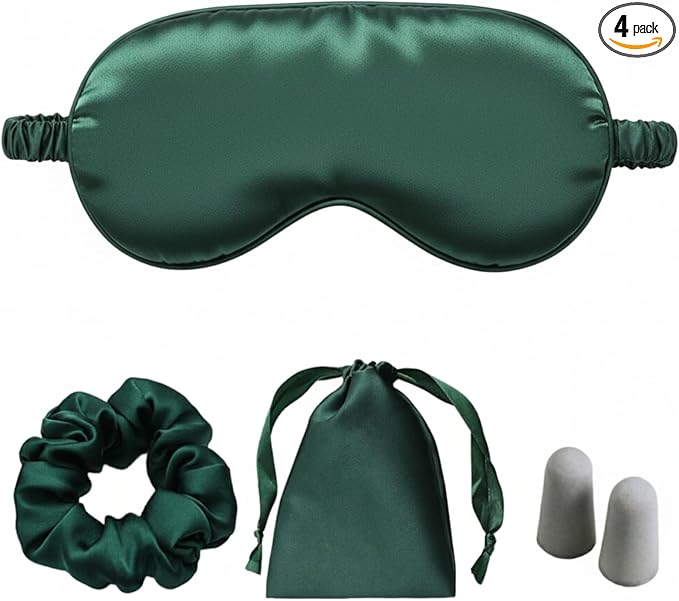 LCBD Silk Satin Sleeping Eye Mask, Green Sleep Eye Night Blindfold for Women and Men, Soft Breathable Blackout Eyeshade Eye Cover for Travel, Wedding Bridesmaid Gift