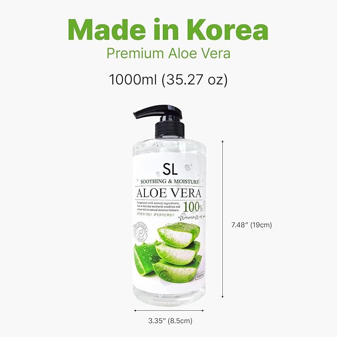 CUTIE MANGO Aloe Vera Soothing Gel 1000ml (35.27oz) | Quick Hydration & Moisturizing | Natural Aloe Vera | Face Hair Body After Shave Korean Daily Skincare All Skin Types Family Size (Made in Korea)