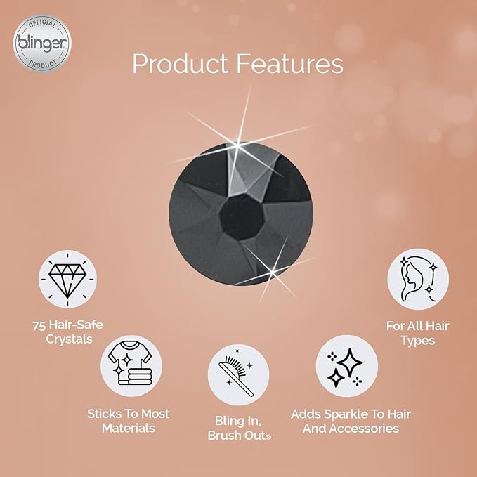 blinger® Shimmer Crystal Refill Pack – as seen on Shark Tank | 5 Discs – 75 Precision-Cut Glass Crystals | Hair-Safe Accessories | Styling Tool Not Included| Black Diamond 4 mm