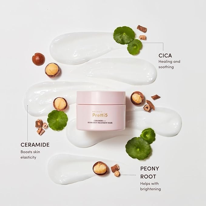Pretti5 Botanic Ceramides+++ Hydrating Treatment Mask Provides Deep Hydration and A Strengthened Barrier for Dry, Sensitive, Dull Skin, Calms Inflammation & Redness