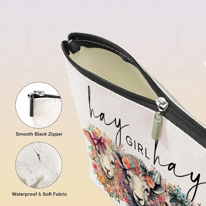 Cute Western Sheep Makeup Bag Sheep Gifts for Girls Women Sheep Print Stuff Merch for Sheep Lovers Funny Christmas Birthday Gifts for Teens Best Friend BFF Bestie Mom Sister Hay Girl Cosmeticcase