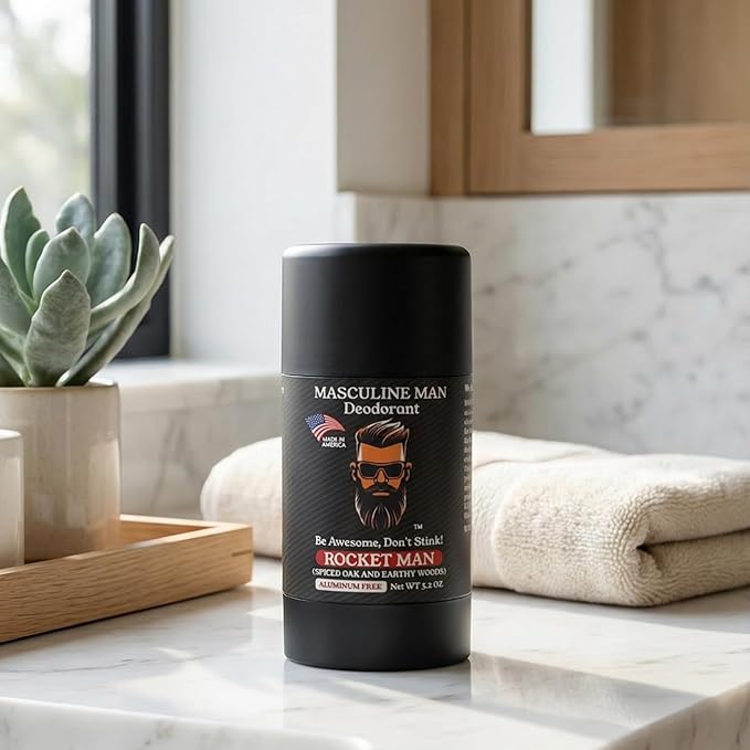 Deodorant for Men - Aluminum Free Mens Deodorant - Travel Size Natural Deodorants - Sweat Protection for Underarm, No Stain Stick Deodorants, Made in USA, 3.2oz (Pack of 2, Rocket Man)