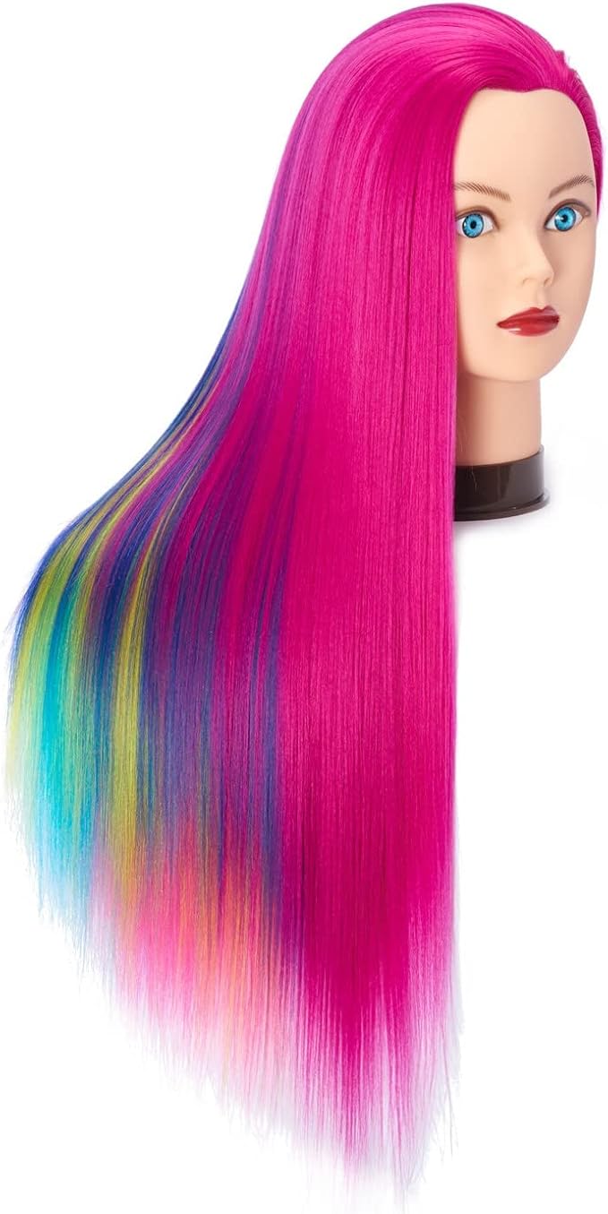 Hairingrid 26"-28" Mannequin Head Hair Styling Training Head Manikin Cosmetology Doll Head Synthetic Fiber Hair and Free Clamp Holder (R71919W0320)