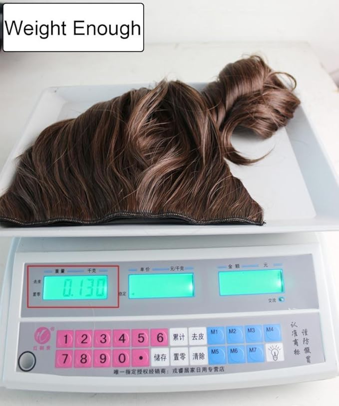 REECHO 18" 1-Pack 3/4 Full Head Curly Wavy Clips in on Synthetic Hair Extensions HE008 Hairpieces for Women 5 Clips 4.0 Oz per Piece - Black Brown