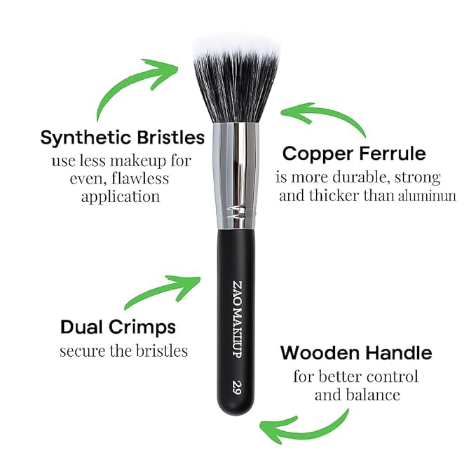 ZAQ Premium Duo Fiber Stippling Brush - The Ultimate Tool for Flawless Liquid Foundation Application, Blending, and Face Makeup