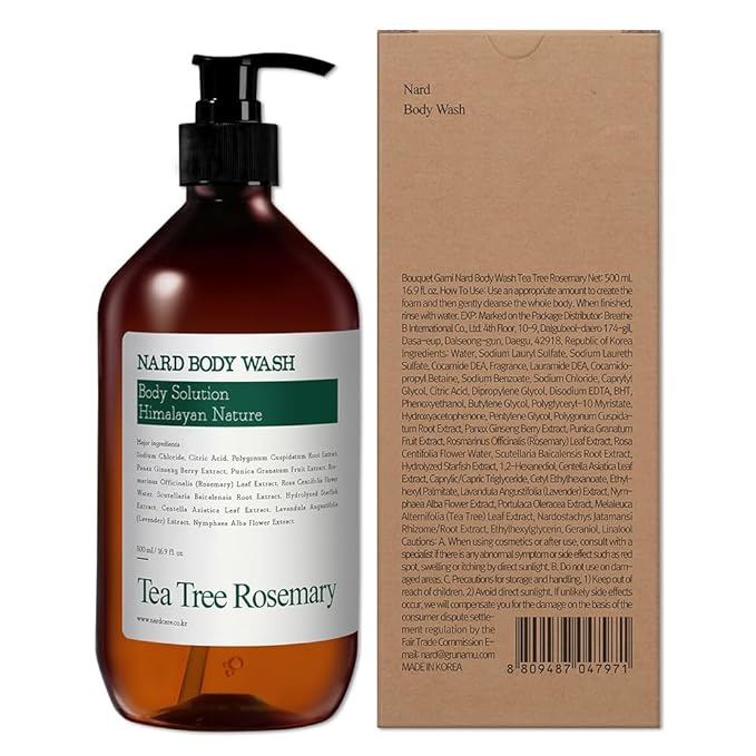 BOUQUET GARNI NARD Body Wash - Tea Tree Rosemary 16.9 fl. oz. / Rich Foam Cleanser with 5 Herbal Extracts, AHA & Pore Purifying Agents