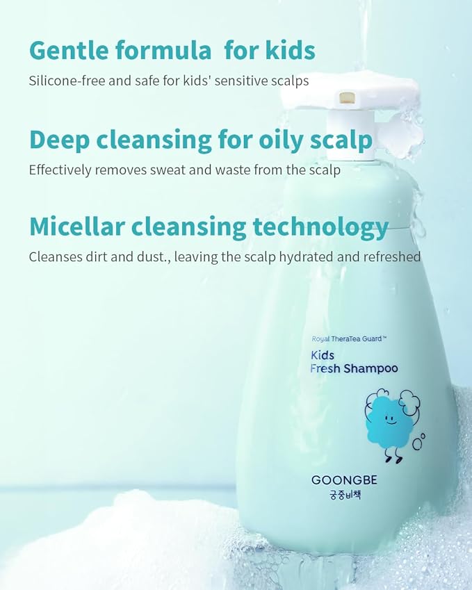 GOONGBE Kids' Fresh Shampoo - Korean Kids Scalp Purifying Shampoo - Gentle Deep Cleansing for Oily, Smelly Scalps - Low pH & Silicone-Free Formula - Allergen Free Scent, 10.1 fl.oz. 2 Pack