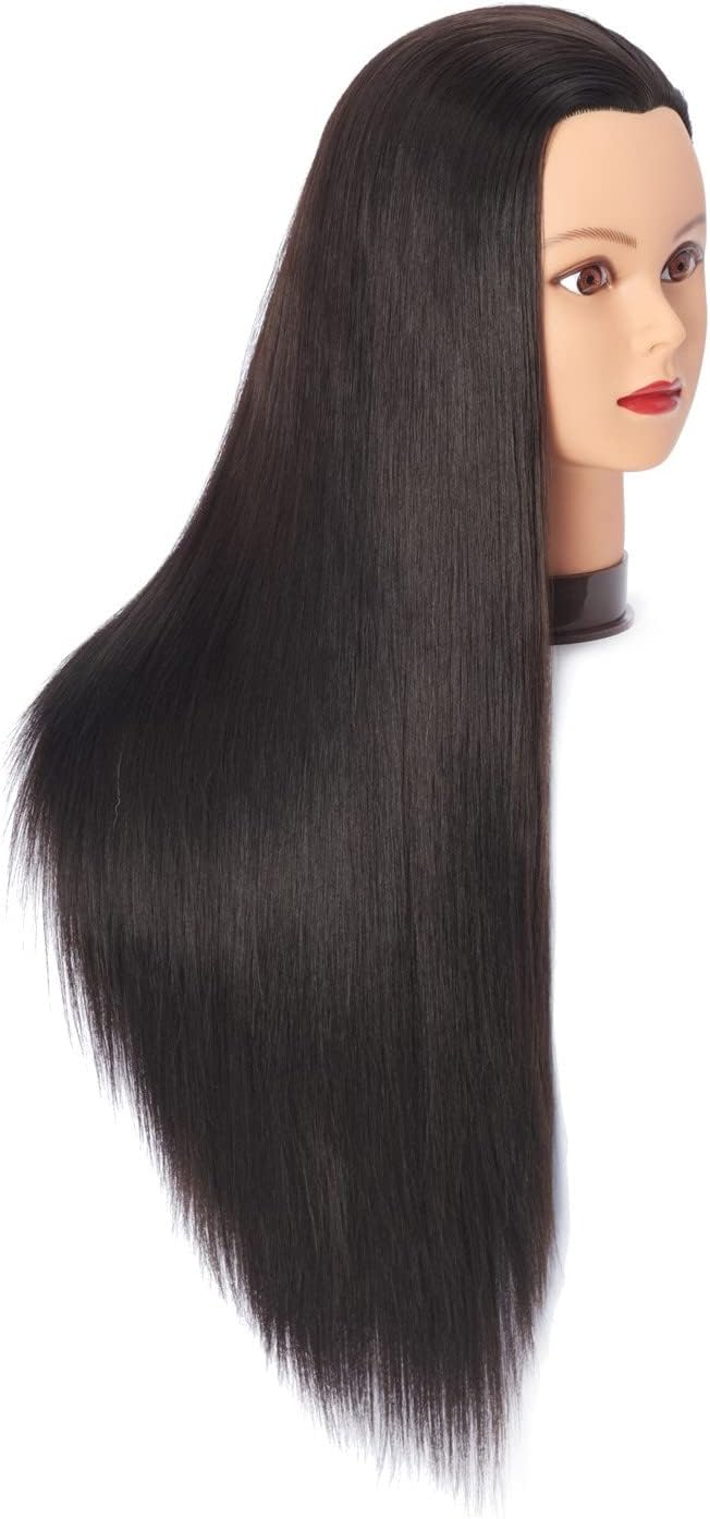 Hairingrid 26"-28" Mannequin Head Hair Styling Training Head Manikin Cosmetology Doll Head Synthetic Fiber Hair and Free Clamp Holder (Black-)