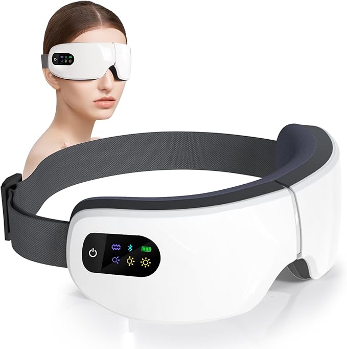ZZR SEVEN Eye Massager with Heat, 7 Massage Modes, Eye Mask, Birthday Gifts for Women, Men, Friend, Mom and Dad, Sleep Mask for Relax, Migraine Relief, Reduce Strain, Improve Sleep, White
