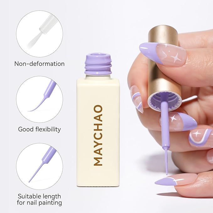 MAYCHAO Purple Swirl Gel Liner Nail Art Polish, 8ml Spring Summer Pastel Purple Gel Color Built-in Thin Brush, UV Light Cure for French Nail Tips DIY Manicure at Home Salon