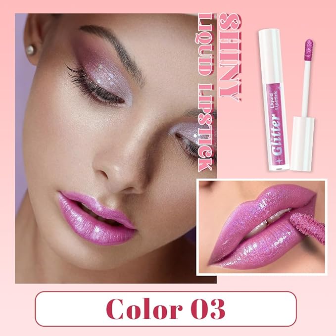 AMY'S DIARY Glitter Liquid Lipstick, Shimmer Metallic Lip Gloss, Long-Lasting Waterproof Lip Color, High Shine Sparkle Makeup,Lip makeup for woman (Lavender Gleam3#)