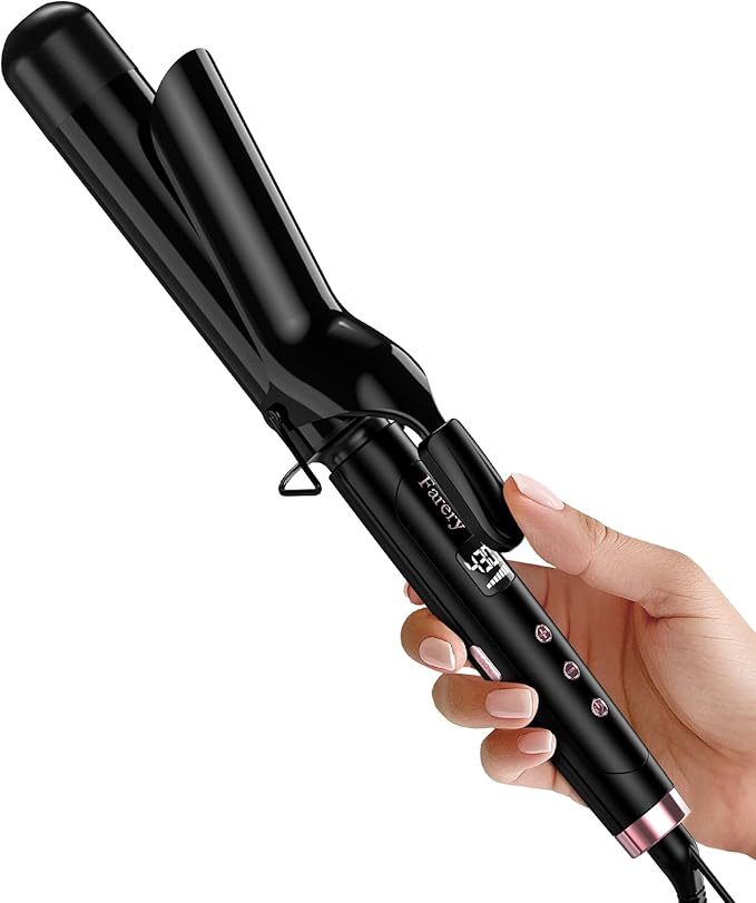 Farery 1.5 inch Curling Iron For Long Hair, Lightweight Long Barrel Curling Iron 1 1/2 Inch, Ceramic Curling Wand Infused Argan Oil & Keratin for Bouncy Curls, 9 Temp Digital Display & Lock Key, Glove