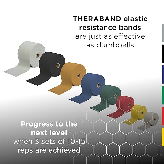 THERABAND Professional Latex Resistance Bands, Individual 6 Ft Elastic Band for Upper & Lower Body Exercise, Physical Therapy, Pilates, At-Home Workouts, 6 Foot Band, Yellow, Thin, Level 2