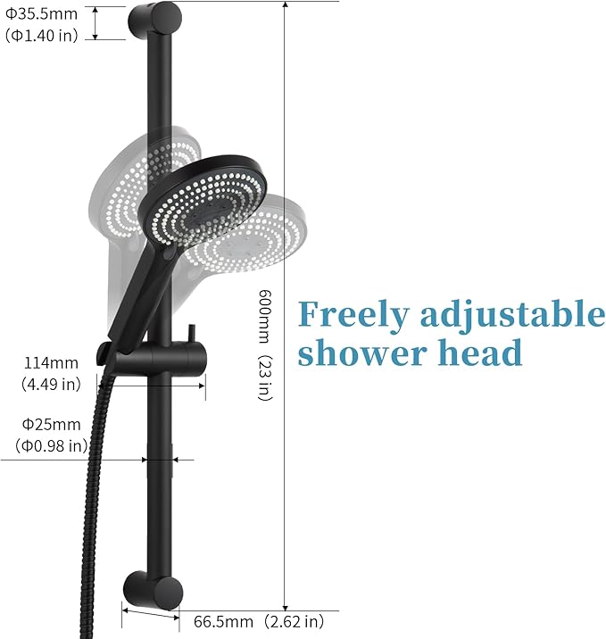 OFFO 6-Spray High Pressure Handheld Shower Head Combo with Adjustable 23 in Slide Bar and 60 in Stainless Steel Hose, Matte Black