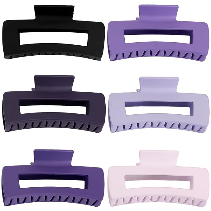 4 Inch Big Hair Claw Clips 6 Pcs Large Claw for Thick Hair Square Hair Clips for Women Rectangle Hair Clips Nonslip Acrylic Banana Jaw Clips Hair Accessories for Girls (Purple)