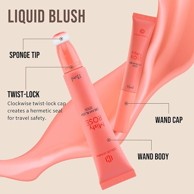 Color Nymph Liquid Blush For Cheeks, Liquid Makeup Blush Beauty Wand High Pigment Flushed Cheeks Hydrating Cream Blusher For Radiant Fine Texture Lasting Easy Makeup Blending - Natural Pink Blusher