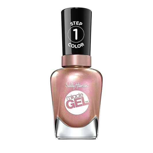 Sally Hansen Miracle Gel Salon Quality Nail Polish | Gel-Like Formula, Two-Step System, No UV Light Needed, Long Lasting | Opaque, Shimmer | 174 Shhhh-Immer | Rose Gold Nail Color
