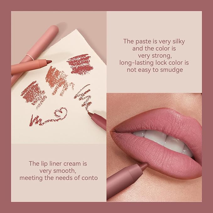 KISSIO Lip Liner,Creamy Lip Pencil,Long Lasting Lip Liner with Sharpener,Matte Finish,Smooth and Soft,Non-Dry,Easy to Use,Cruelty free,0.02 oz,07 Daejeeling