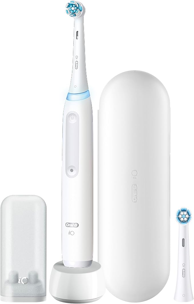 Oral-B iO Deep Clean Rechargeable Electric Toothbrush, White, iO Series 3 Limited, 2 Brush Heads, Travel Case, Pressure Sensor, 3 Cleaning Settings, 2-Minute Timer