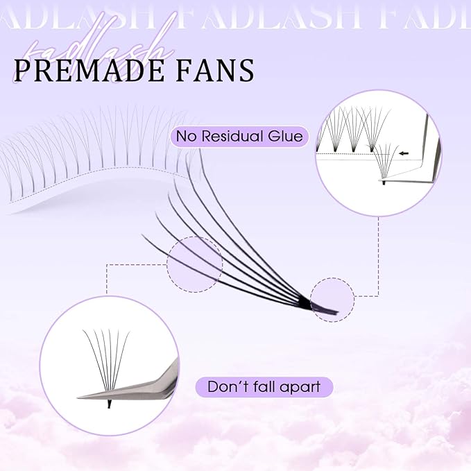 FADLASH Premade Lash Fans D Curl Premade Fans Eyelash Extensions 6D 0.07 Volume Lash Fans Premade Handmade Premade Lash Extensions Fans (6D-0.07D-13mm)