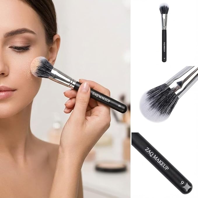 ZAQ Large Blush Brush, Professional Fluffy Powder Blush Makeup Brush, Perfect for Blush Bronzer and Setting Powder, Soft Synthetic Bristles