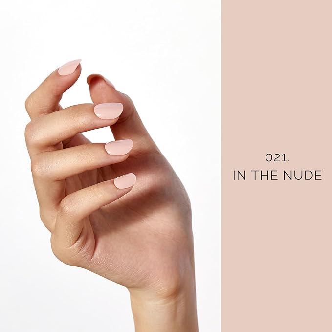 NAILOG Semi Cured Gel Nail Strips, 20 Pcs Nude Beige Long Lasting Stickers Extra Long Nail Wraps with Glossy Gel Finishing for Spring Summer, in The Nude